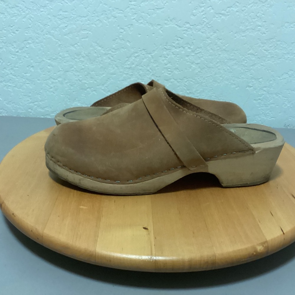 Lotta From‎ Stockholm Womens Brown Soft Suede Wooden Clog Shoes Sz 40